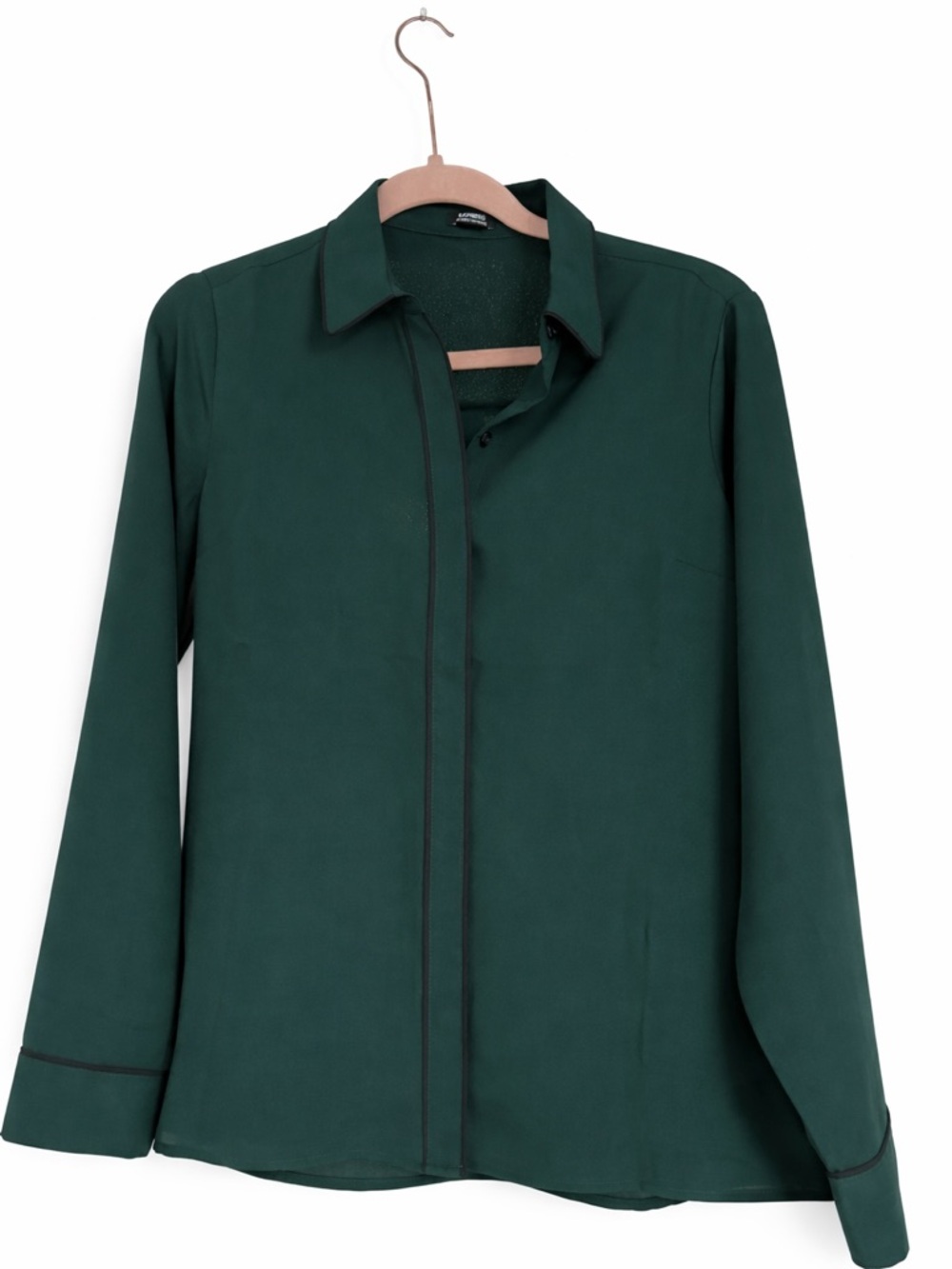 EXPRESS Women's Dark Green Button-Front Sheer Blouse